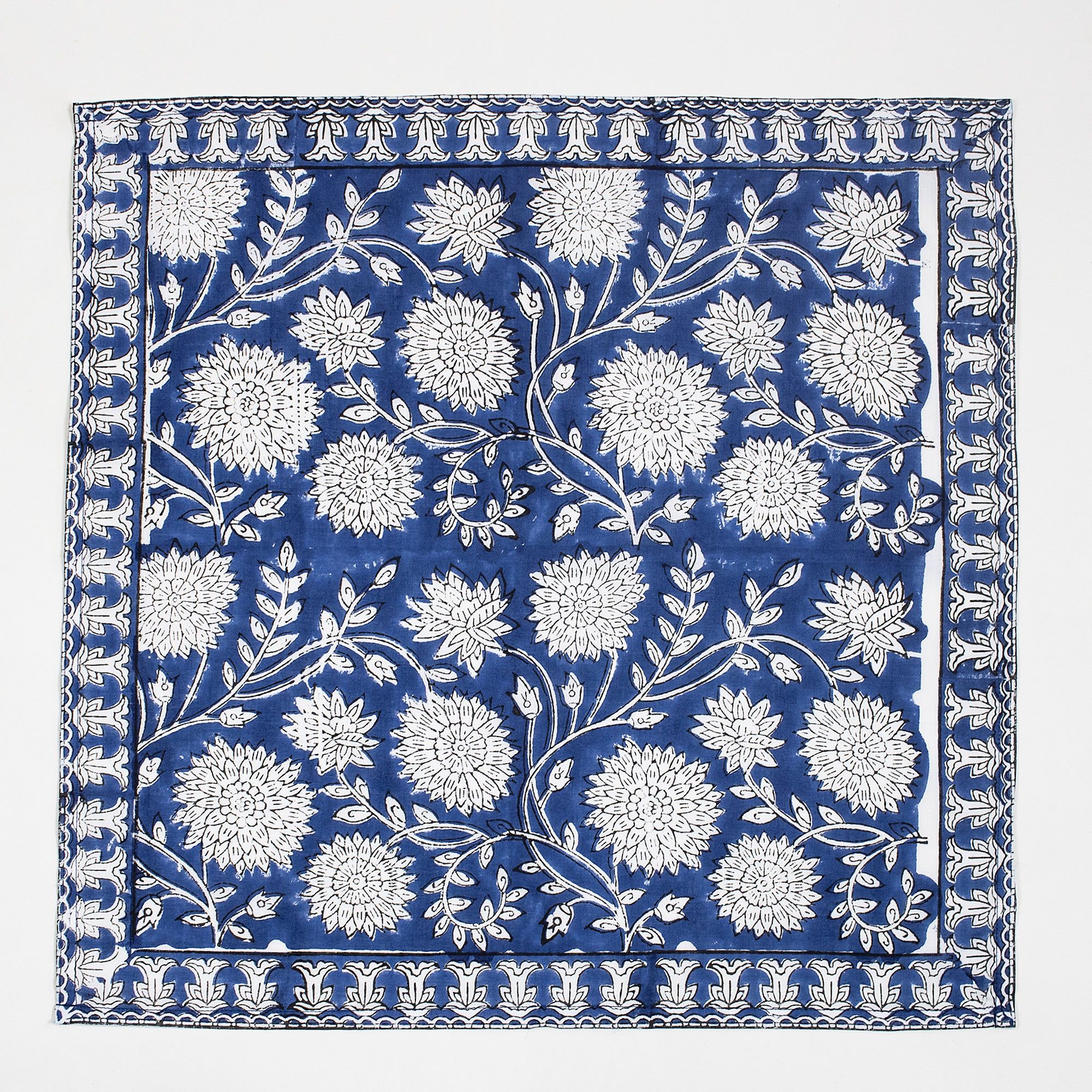 Hand Block Blue Floral Printed Cotton Hankies